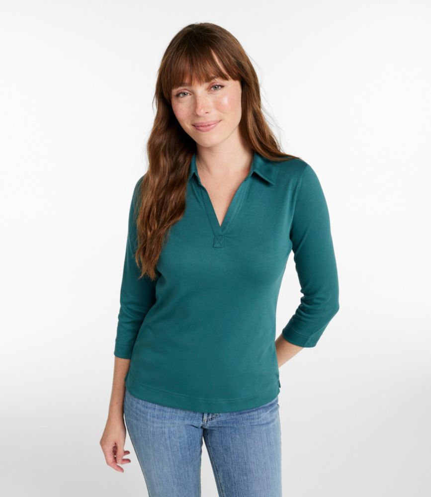Women's Pima Cotton Tee, Three-Quarter-Sleeve Polo