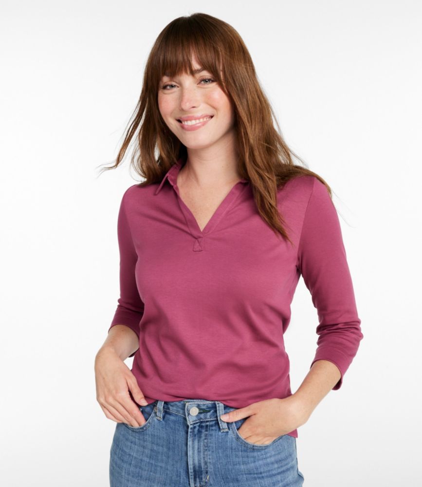 Women's Pima Cotton Tee, Three-Quarter-Sleeve Polo