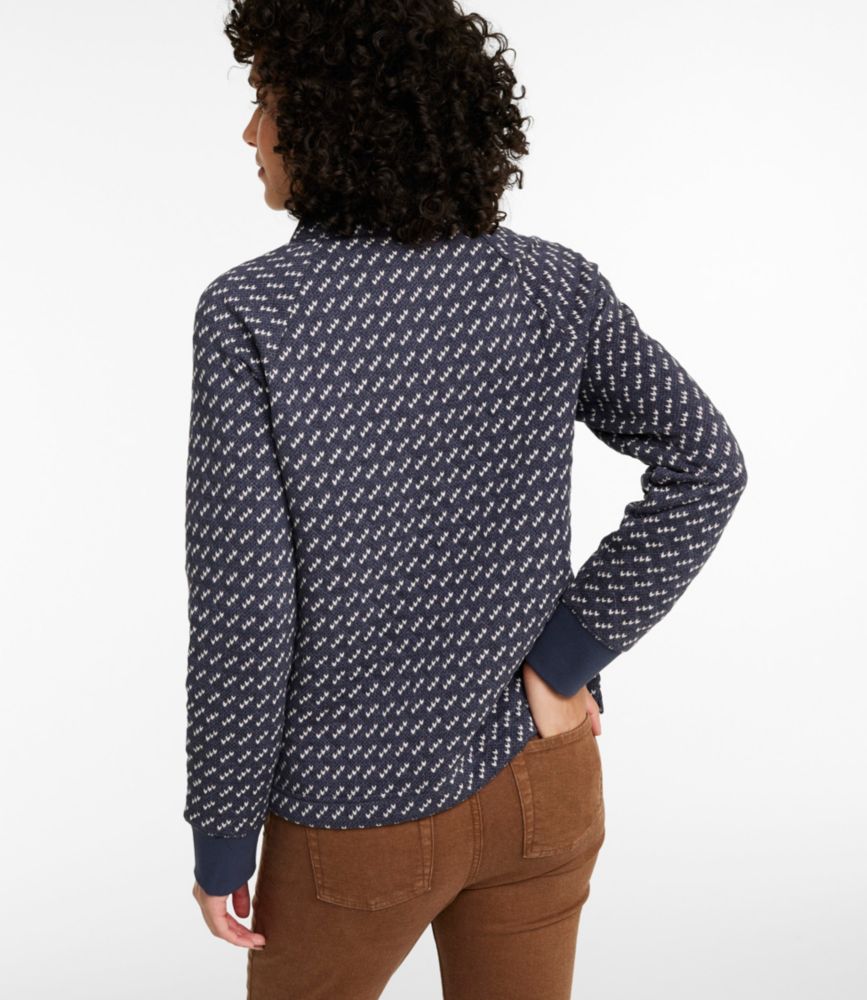 Women's Quilted Sweatshirt, Snapneck Pullover Print, Deep Green/Classic Navy Houndstooth, small image number 3