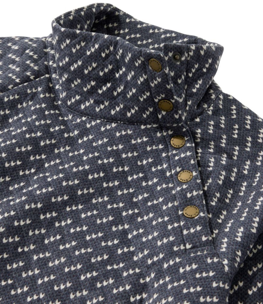 Women's Quilted Sweatshirt, Snapneck Pullover Print, Deep Green/Classic Navy Houndstooth, small image number 4