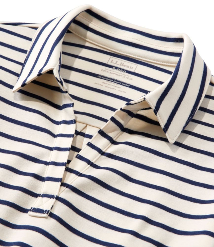 Women's Pima Cotton Tee, Three-Quarter-Sleeve Polo Stripe, Cream/Raven Blue, small image number 4