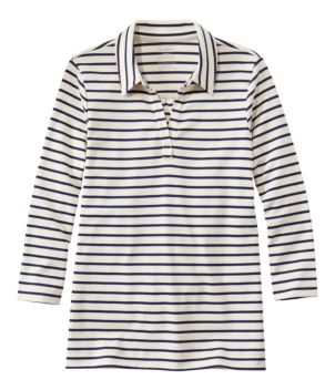 Women's Pima Cotton Tee, Three-Quarter-Sleeve Polo Stripe, New