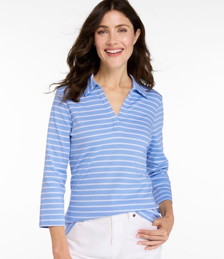 Women's Pima Cotton Tee, Three-Quarter-Sleeve Polo Stripe