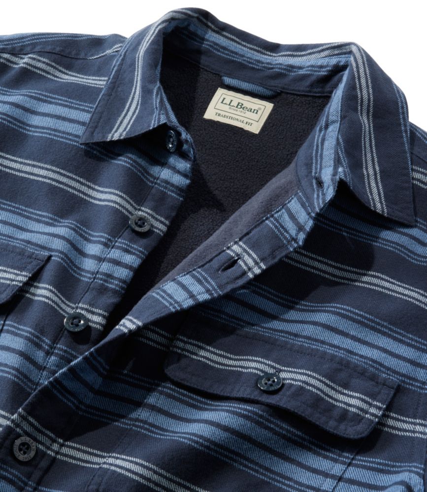 Men's Fleece-Lined Flannel Shirt, Traditional Fit, Stripe, Carbon Navy, small image number 4