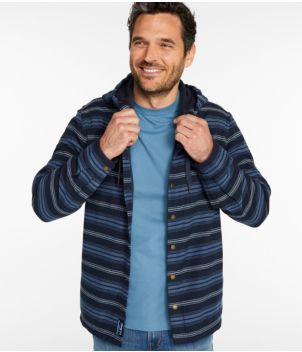 Men's Fleece-Lined Flannel Shirt, Hooded Snap-Front, Stripe