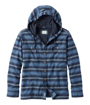Men's Fleece-Lined Flannel Shirt, Hooded Snap-Front, Stripe