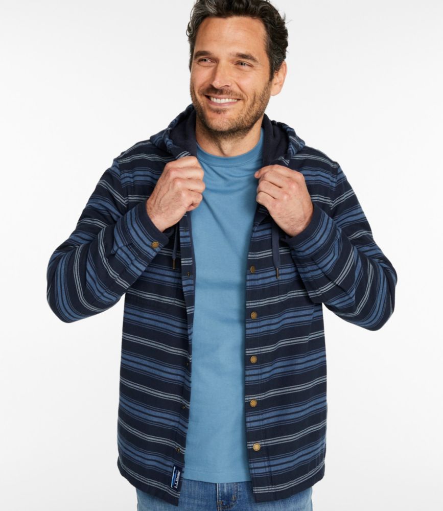Men's Fleece-Lined Flannel Shirt, Hooded Snap-Front, Stripe