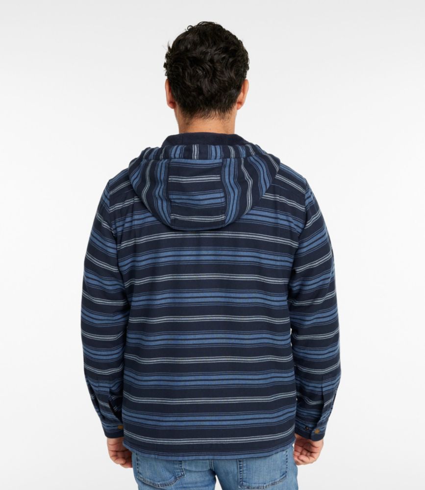 Men's Fleece-Lined Flannel Shirt, Hooded Snap-Front, Stripe