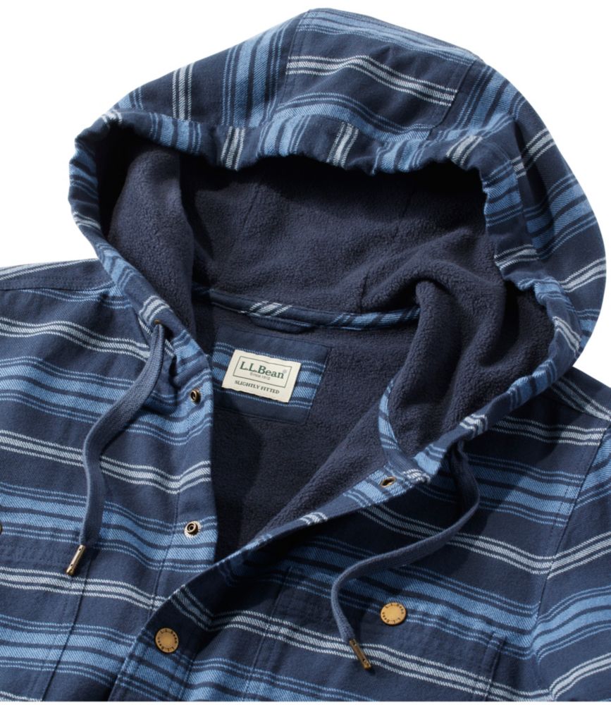 Men's Fleece-Lined Flannel Shirt, Hooded Snap-Front, Stripe