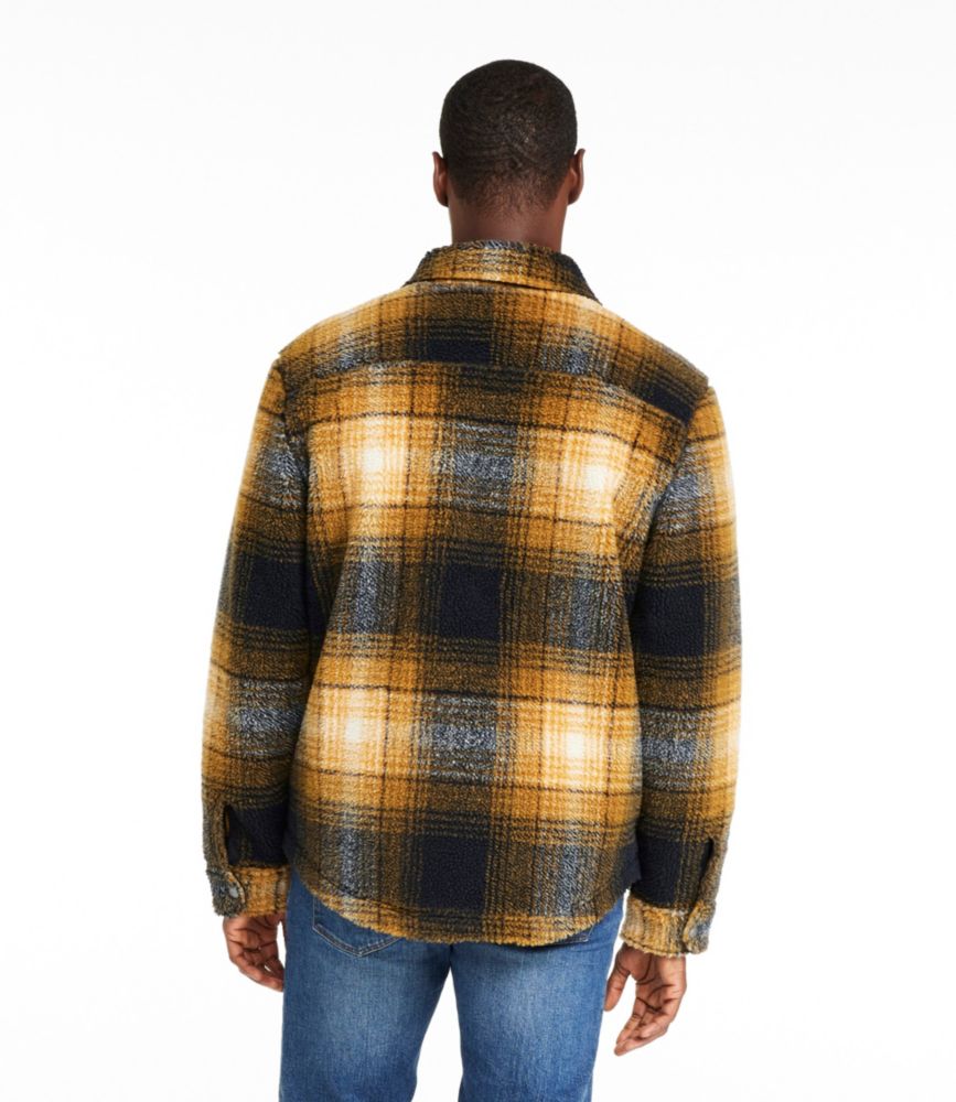 Men's Signature Mixed Media Fleece Shirt Jacket, Plaid, Black Slate/Dark Amber, small image number 3