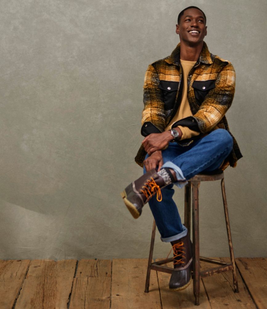 Men's Signature Mixed Media Fleece Shirt Jacket, Plaid, Black Slate/Dark Amber, small image number 6