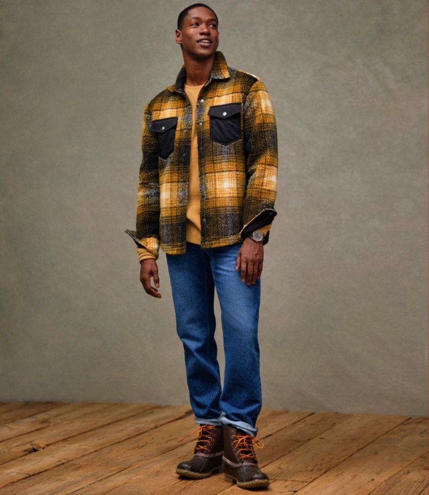 Men's Signature Mixed Media Fleece Shirt Jacket, Plaid