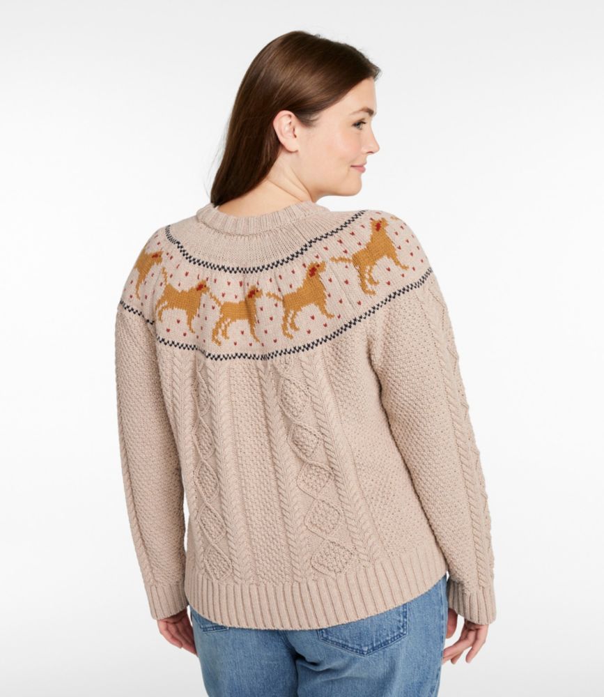 Women's Signature Cotton Fisherman Sweater, Crewneck Novelty, River Rock Dog Fair Isle, small image number 3