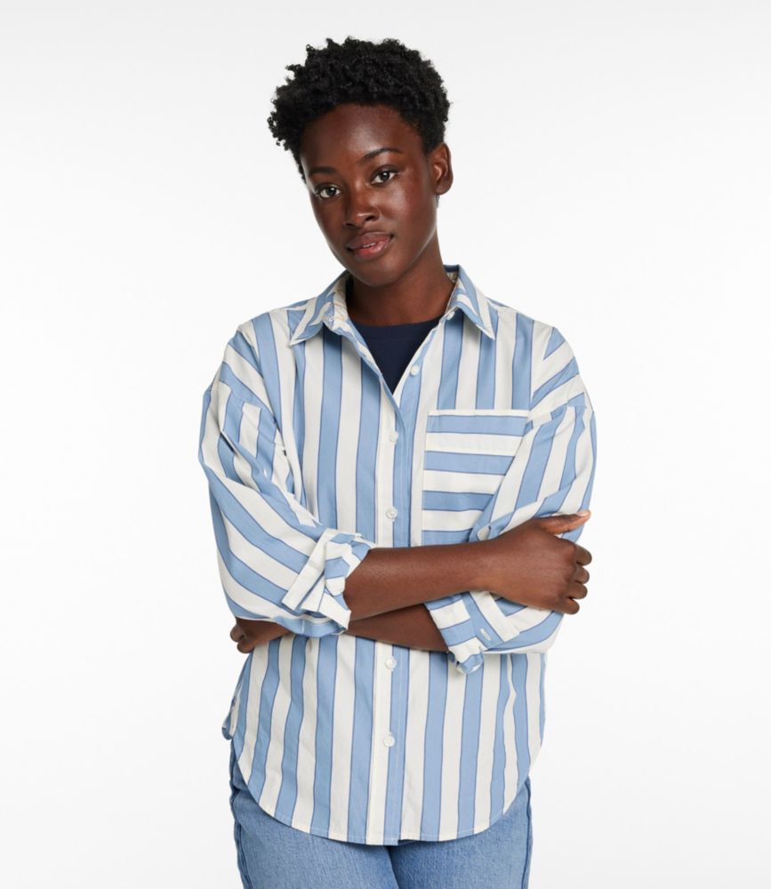 Women's Signature Premium Essential Poplin Shirt, Long-Sleeve Novelty Stripe, Baltic Blue/Sailcloth, small image number 4