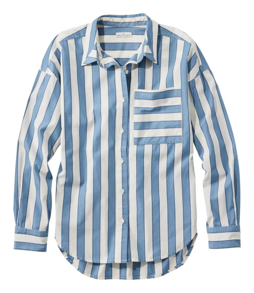 Women's Signature Premium Essential Poplin Shirt, Long-Sleeve Novelty Stripe, Baltic Blue/Sailcloth, small image number 1