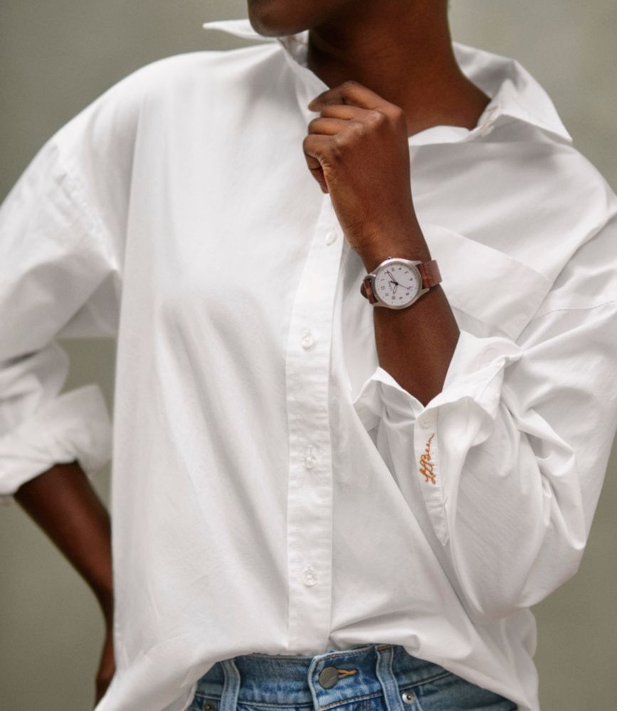 Women's Signature Premium Essential Poplin Shirt, Long-Sleeve, White, small image number 8