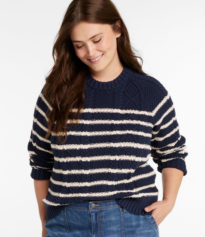 Women's Signature Cotton Fisherman Sweater, Crewneck Stripe