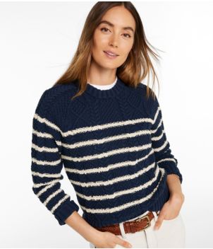 Women's Signature Cotton Fisherman Sweater, Crewneck Stripe, New