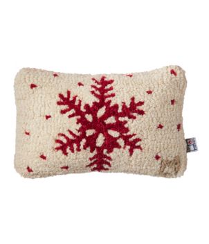 Wool Hooked Throw Pillow, Red Flake, 8" x 12", New
