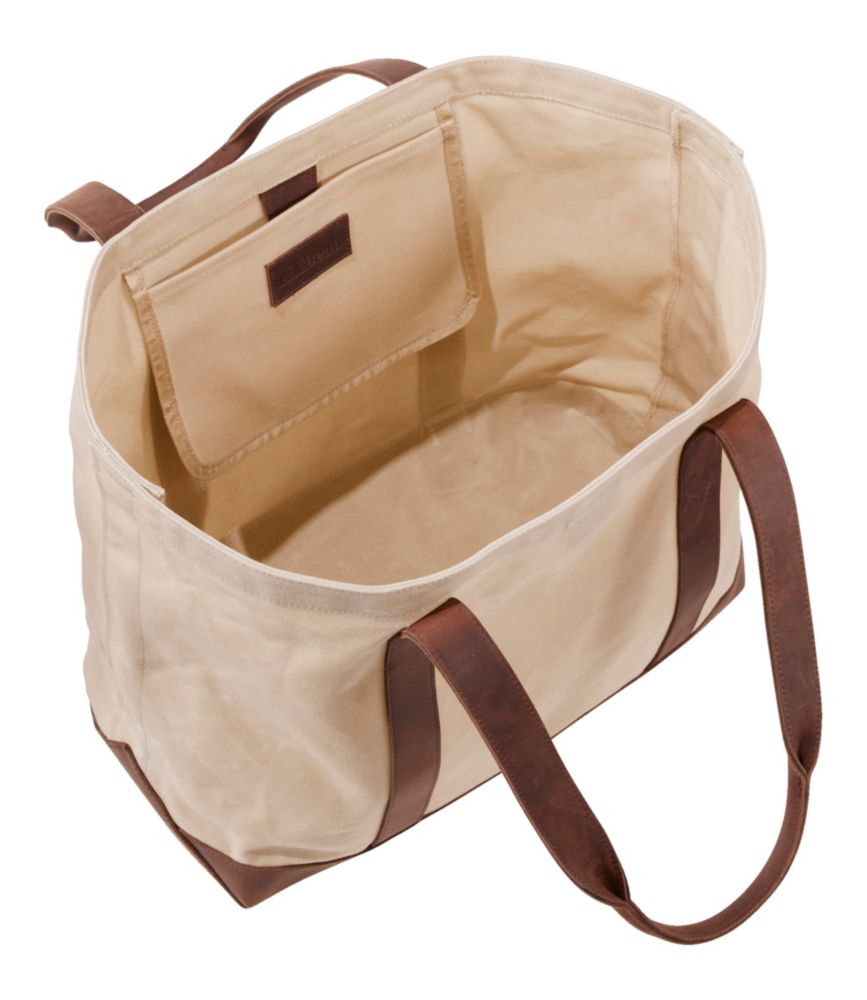 Leather-Trim Waxed Canvas Tote, Brown Leather, small image number 3