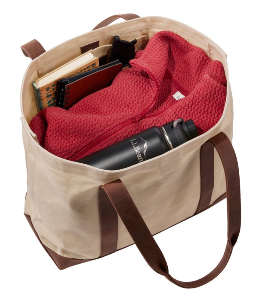 Leather-Trim Waxed Canvas Tote, Brown Leather, small image number 4