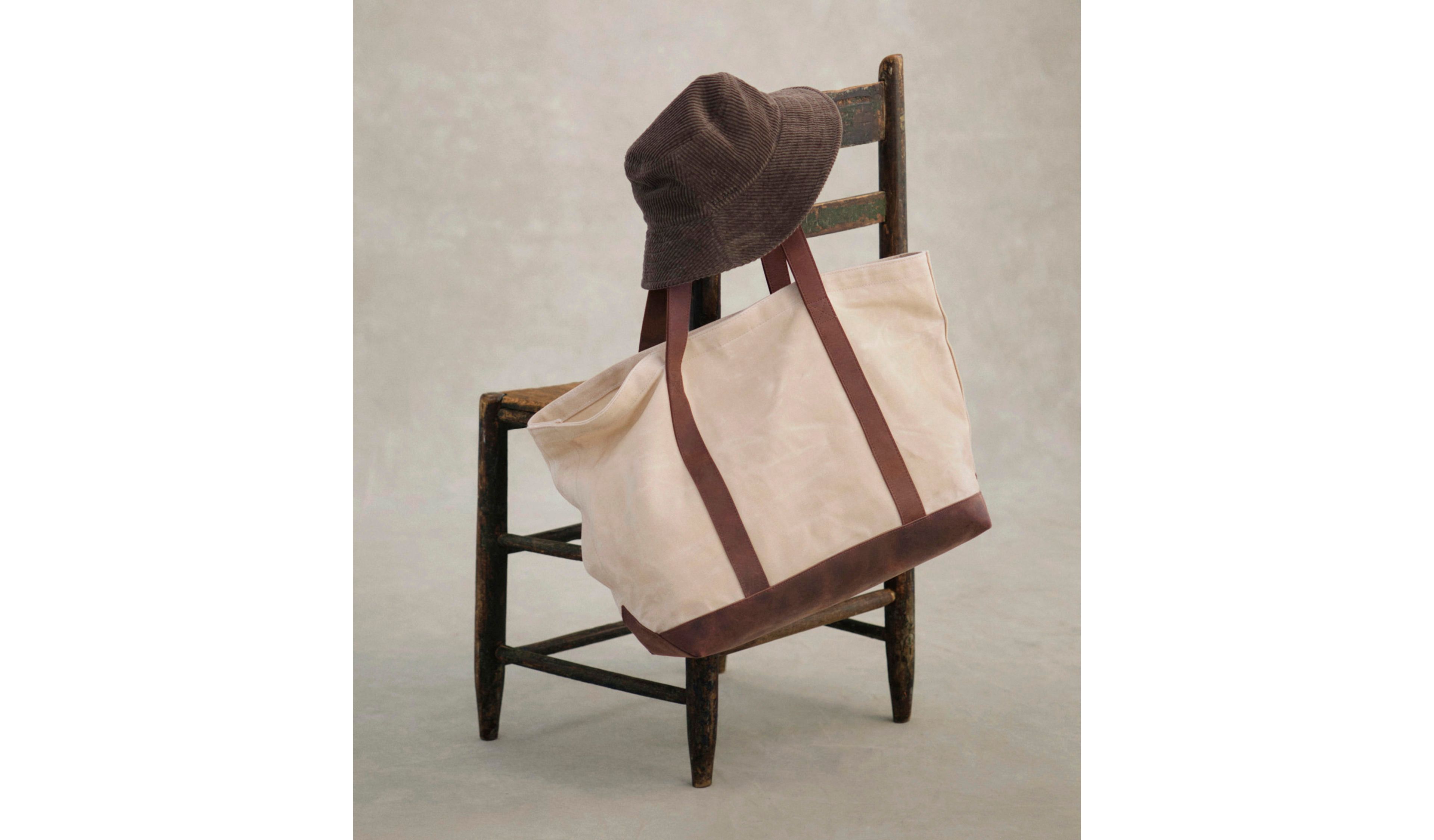 Leather-Trim Waxed Canvas Tote