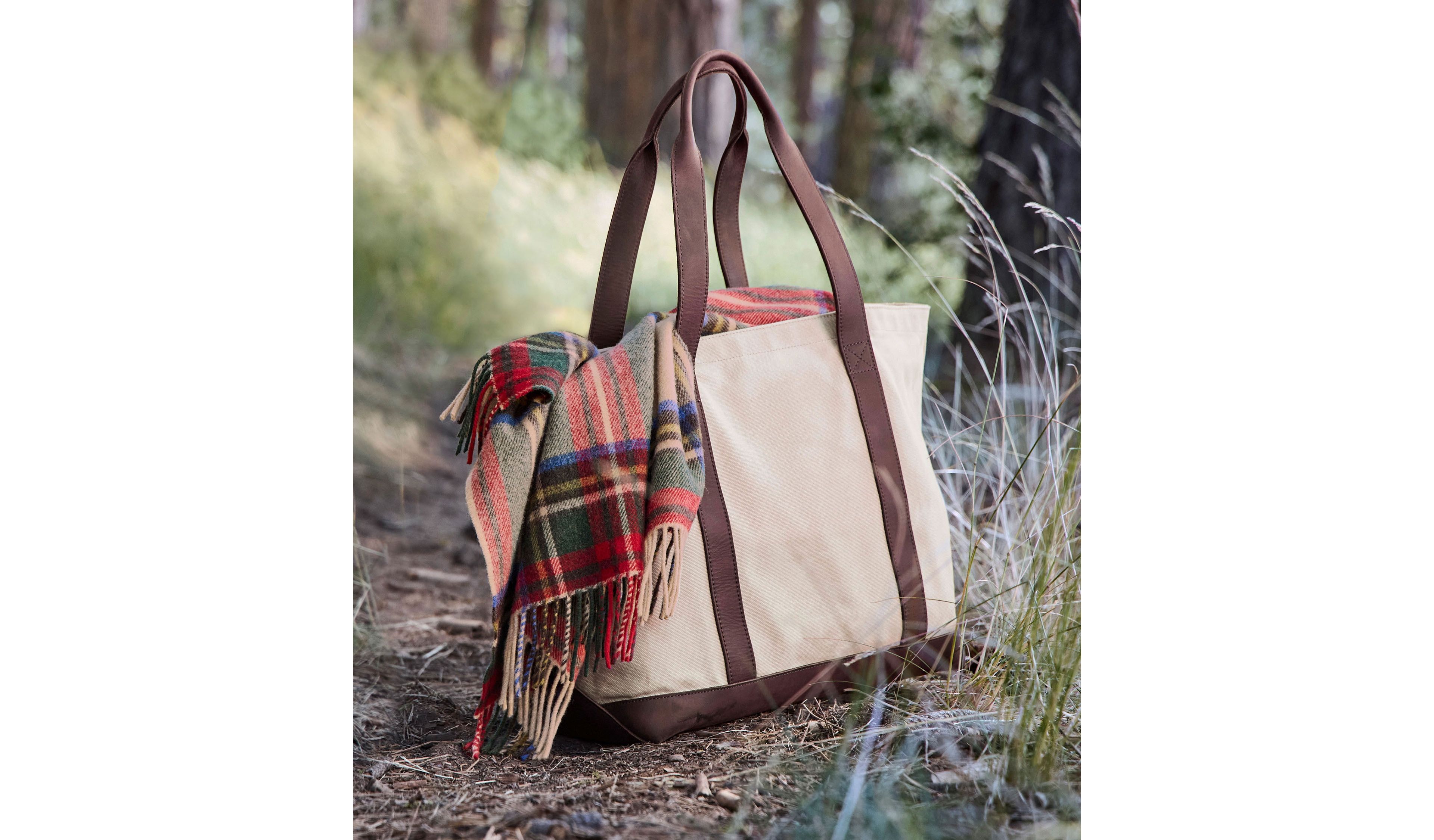 Leather-Trim Waxed Canvas Tote
