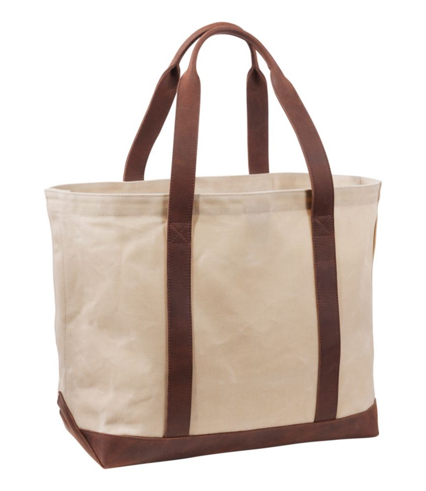 Leather-Trim Waxed Canvas Tote, Brown Leather, small image number 1