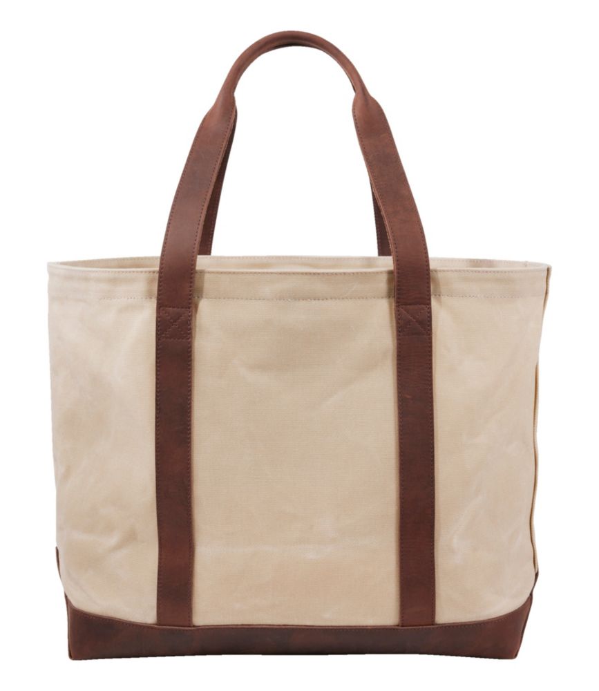 Leather-Trim Waxed Canvas Tote