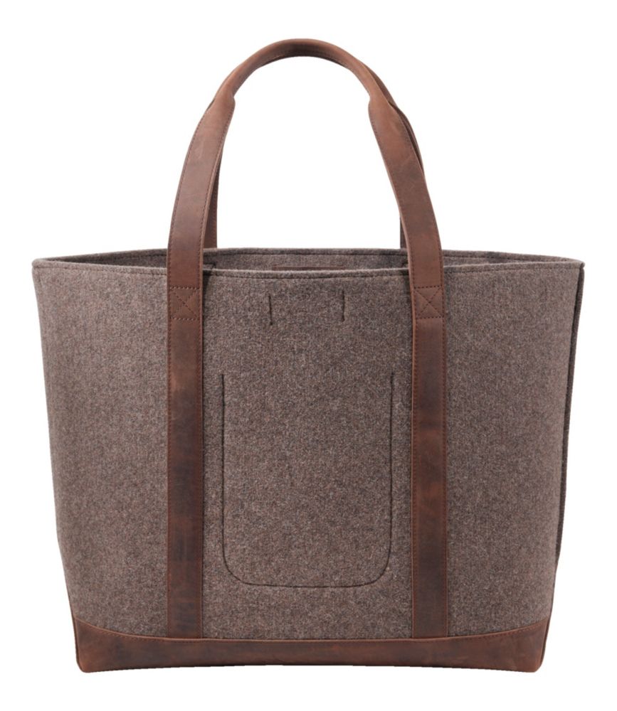 Leather-Trim Wool Tote, Cocoa/Brown Leather, small image number 2