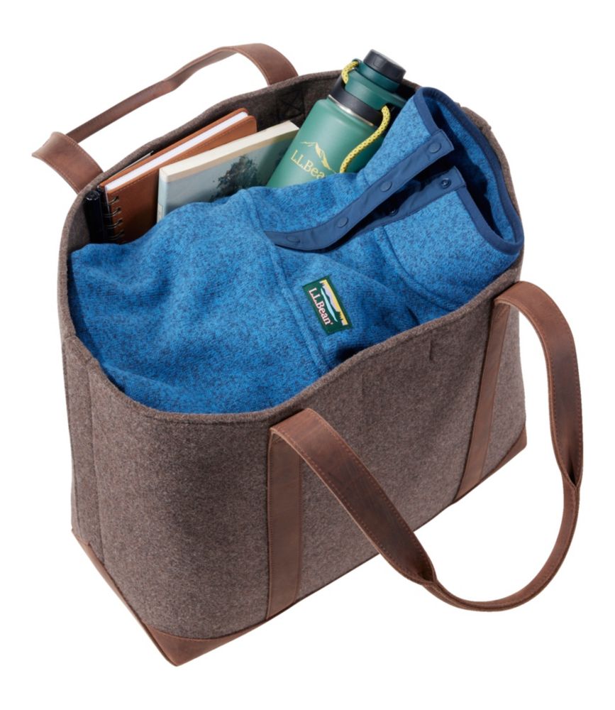 Leather-Trim Wool Tote, Cocoa/Brown Leather, small image number 4