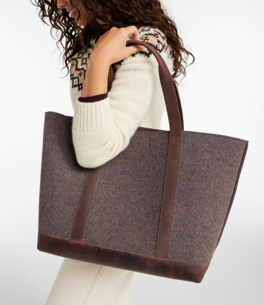 Leather-Trim Wool Tote, Cocoa/Brown Leather, small image number 6