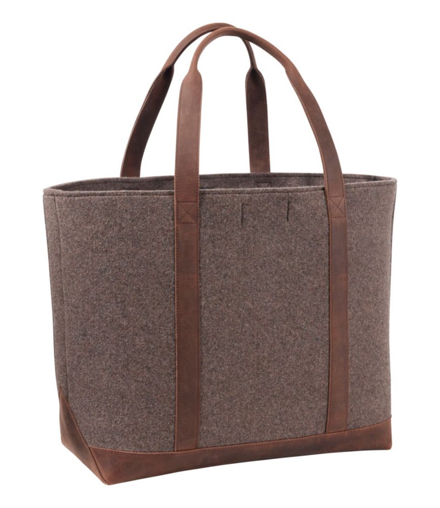 Leather-Trim Wool Tote