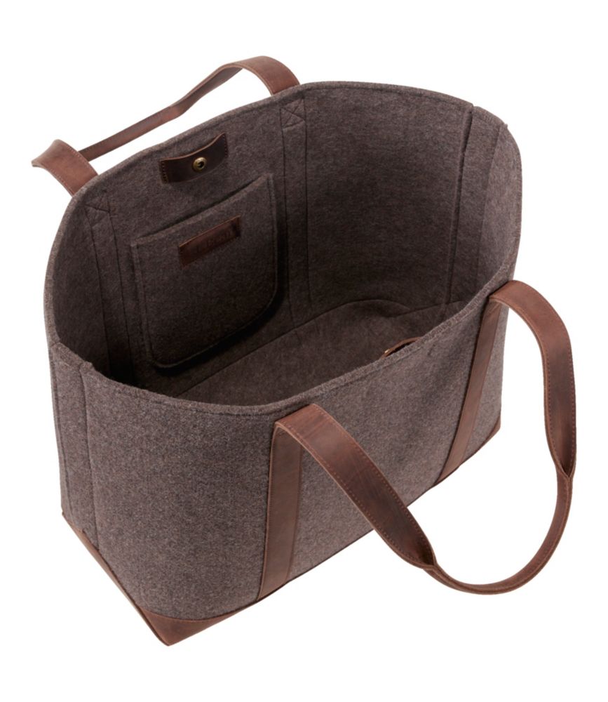 Leather-Trim Wool Tote