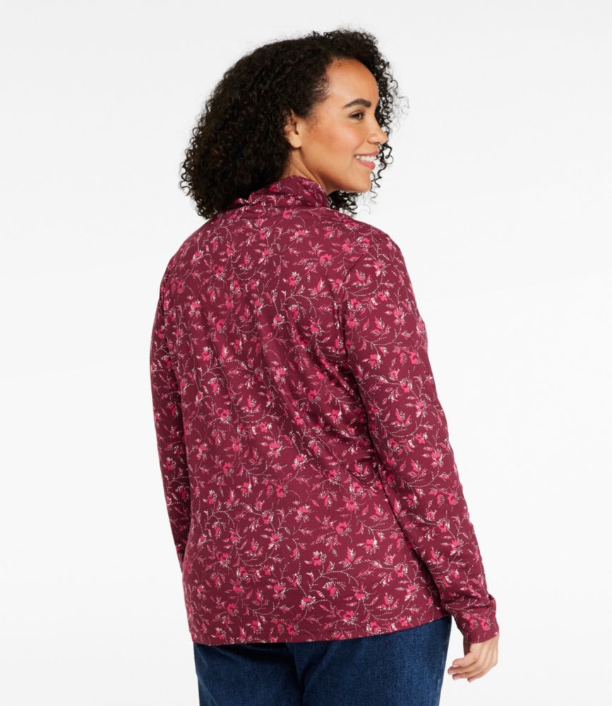 Women's Pima Cotton Tee, Shawl Long-Sleeve Print, Deep Rosewood Dot Floral, small image number 3