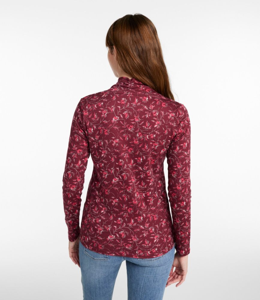 Women's Pima Cotton Tee, Shawl Long-Sleeve Print, Neptune Blue Dot Floral, small image number 3