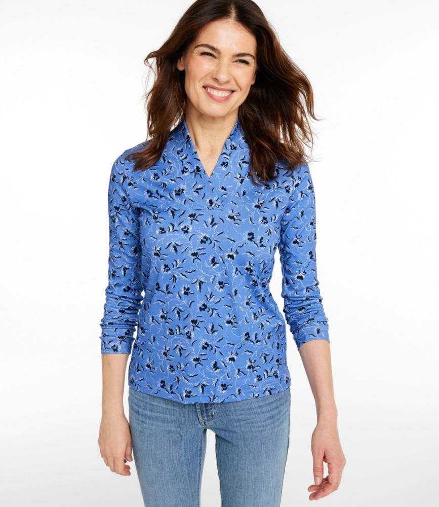 Women's Pima Cotton Tee, Shawl Long-Sleeve Print