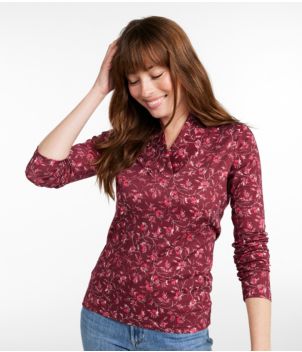 Women's Pima Cotton Tee, Shawl Long-Sleeve Print