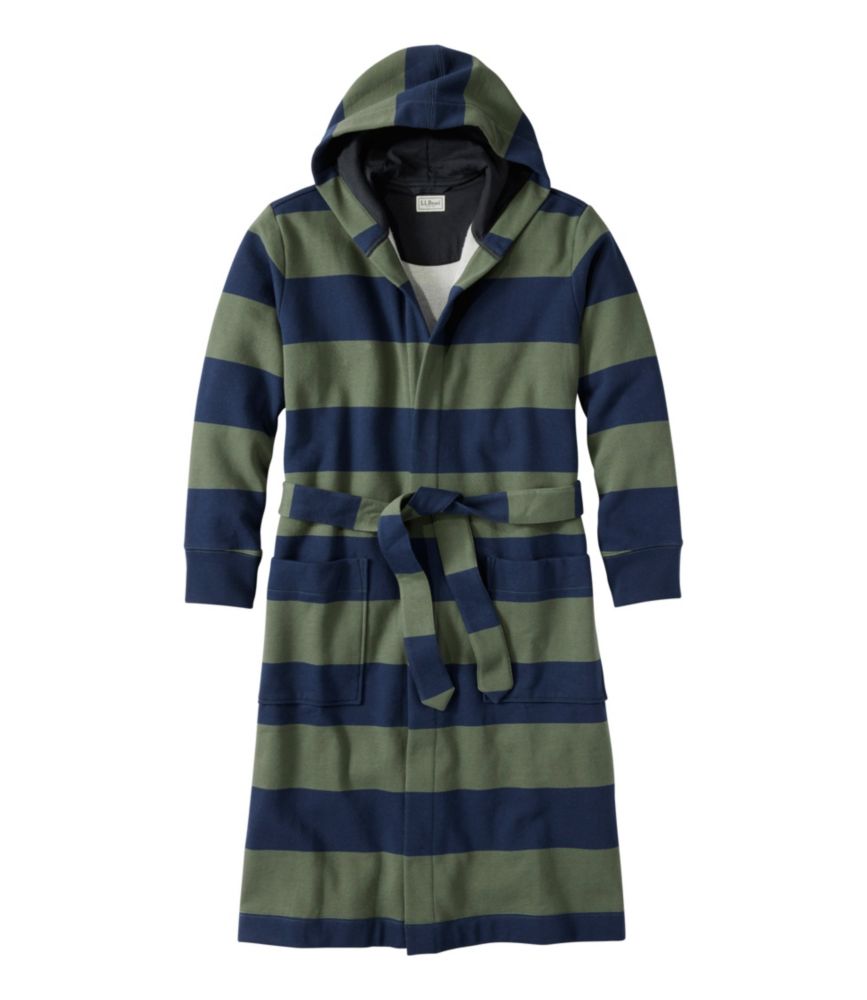 Men's Mariner Fleece Robe, Stripe, Thyme Stripe, small image number 1