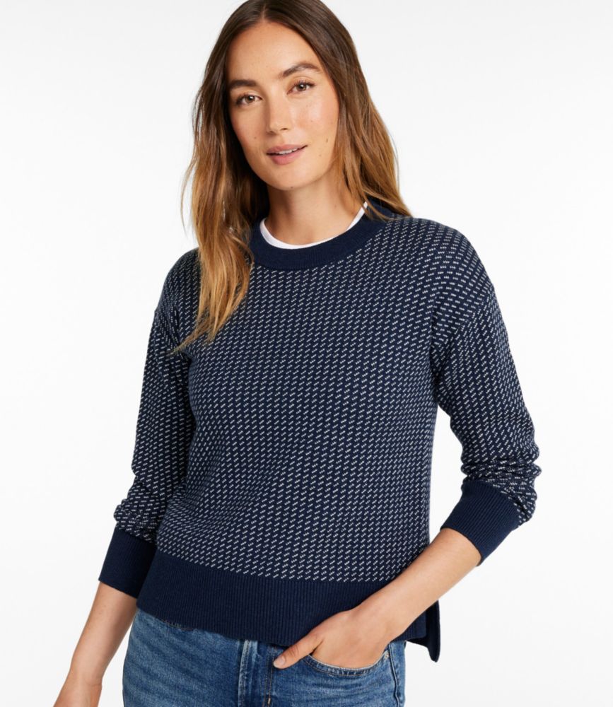 Women's Wicked Soft Cotton/Cashmere Crewneck Sweater, Pattern, Classic Navy Birdseye, small image number 2