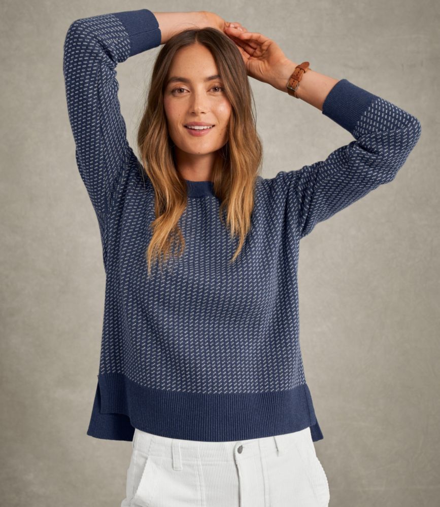 Women's Wicked Soft Cotton/Cashmere Crewneck Sweater, Pattern, Classic Navy Birdseye, small image number 8