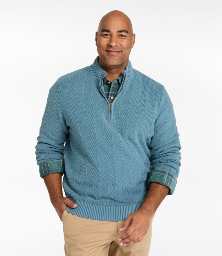 Men's Sunwashed Textured Cotton Sweater, Herringbone 1/4 Zip