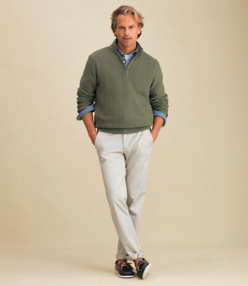 Men's Sunwashed Textured Cotton Sweater, Herringbone 1/4 Zip, Oyster Shell, small image number 8