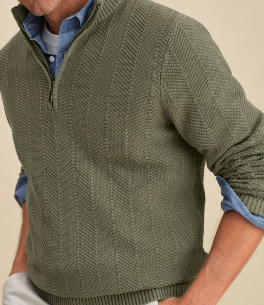 Men's Sunwashed Textured Cotton Sweater, Herringbone 1/4 Zip