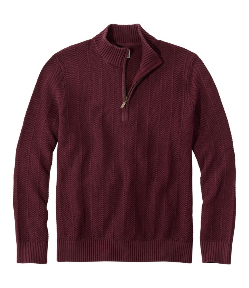 Men's Sunwashed Textured Cotton Sweater, Herringbone 1/4 Zip