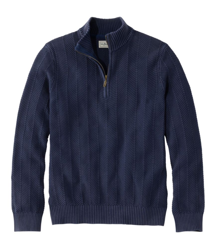 Men's Sunwashed Textured Cotton Sweater, Herringbone 1/4 Zip