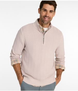 Men's Sunwashed Textured Cotton Sweater, Herringbone 1/4 Zip, New