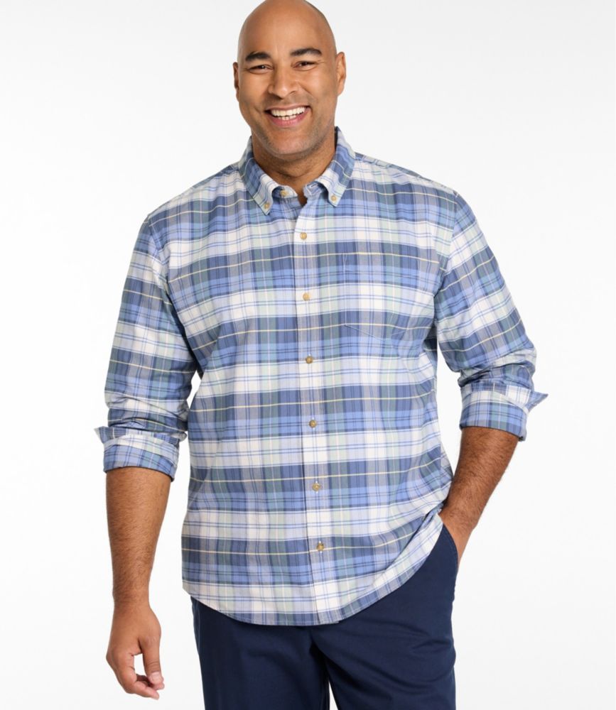 Men's Sunwashed Oxford Shirt, Slightly Fitted Untucked Fit, Plaid, Vintage Indigo, small image number 4