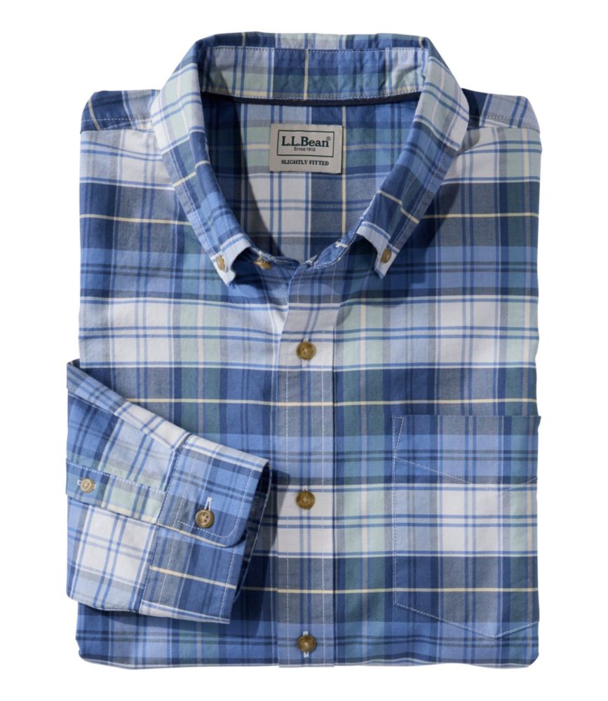 Men's Sunwashed Oxford Shirt, Slightly Fitted Untucked Fit, Plaid, Vintage Indigo, small image number 1