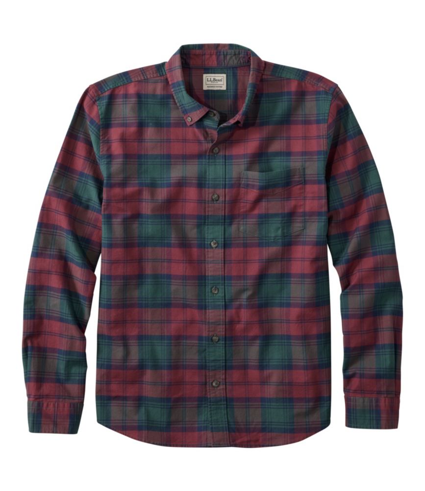 Men's Sunwashed Oxford Shirt, Slightly Fitted Untucked Fit, Plaid, Canyon Red, small image number 1